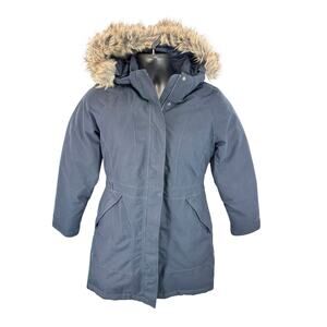 North Face Down Parka Jacket Deep Navy Womens Medium Faux Fur Trim DryVent